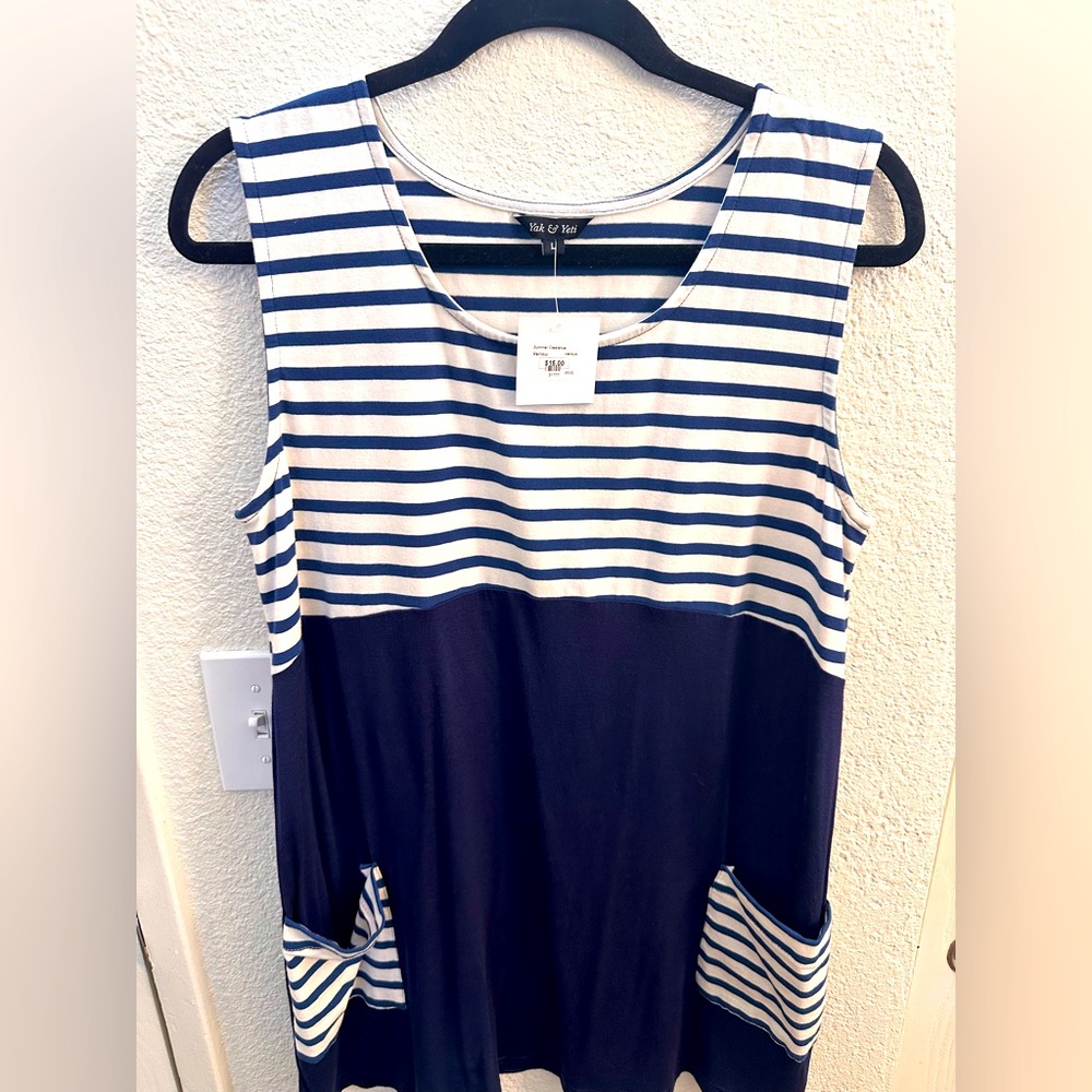NWT Navy and White Striped Sleeveless Top